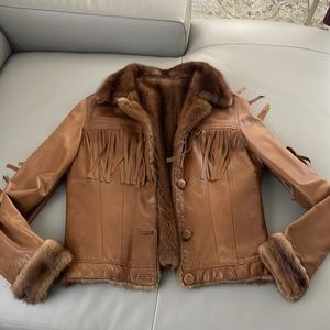 Mink and leather fringe jacket